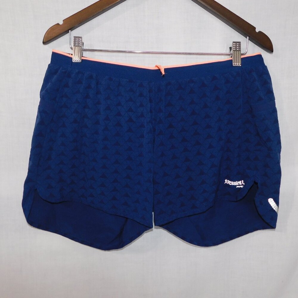 Running Room RRX athletic Shorts Blue Triangle pattern Lined run 5" Womens L